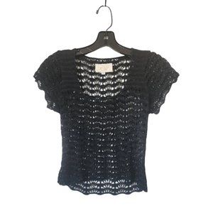 Cache Short Sleeves Knit Black Top Vintage